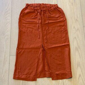 Poetry - Burnt Orange - High Waisted Drawstring Midi Skirt - Size AUS 6